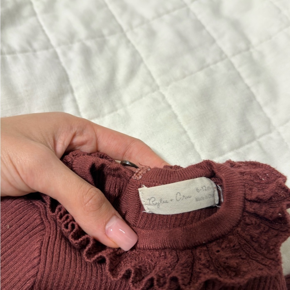 Rylee + Cru Ruffle Collar Bodysuit Burgundy 6-12M Baby Girl Knit One Piece - Picture 5 of 6